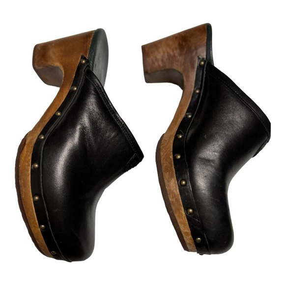 Ugg Abbie Black Leather Clog With Sheep Skin Size 6 - Picture 2 of 11